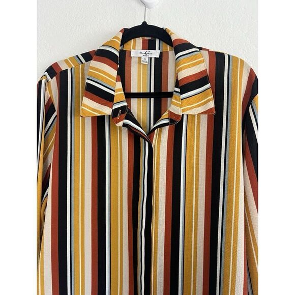 Moa Moa Vintage Striped Textured Multicolored Long Sleeve Button Up Blouse 3X - Picture 8 of 13